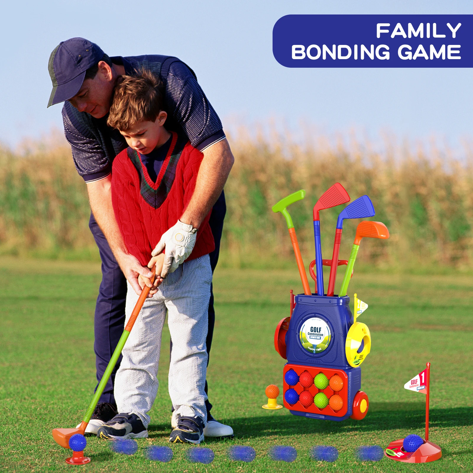 Ensemble de golf pour tout-petits, clubs de golf pour enfants avec 8 balles, 4 bâtons de golf, 2 trous d'entraînement et un tapis de mise, jouets pour filles de 2 3 4 5 ans et plus