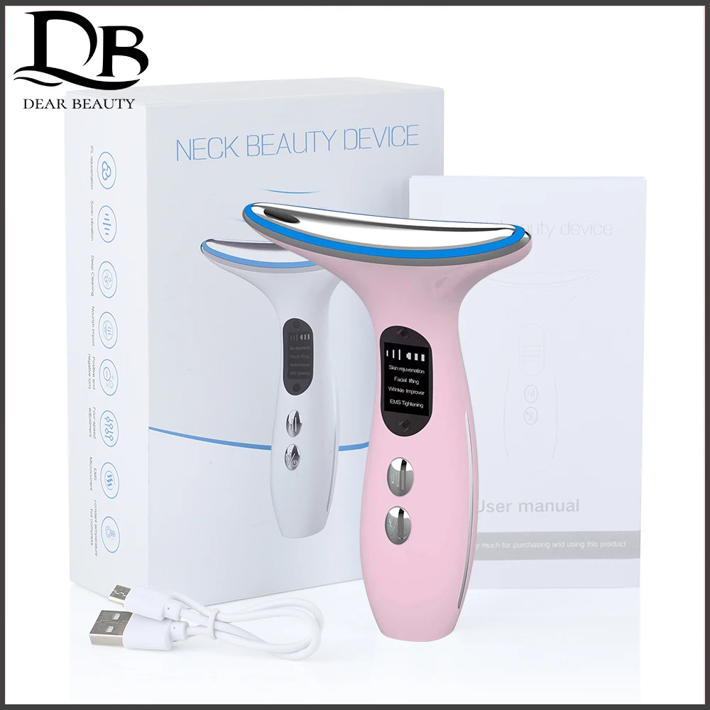 

EMS Micro-current Three-color Light Firming Rejuvenating Neck Beauty Device Skin Ion Importer Facial Lifting Neck Lines Wrinkles