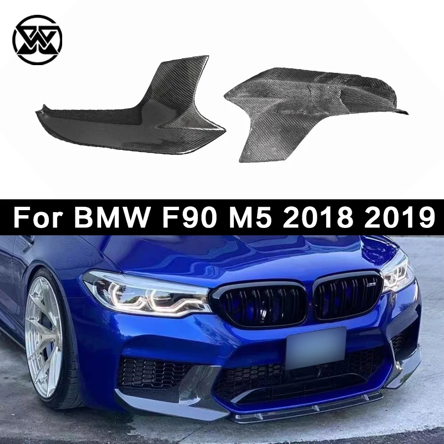 For BMW F90 M5 2018 2019 Carbon Fiber Front Bumper Lip Splitter Air Vent Car Flaps Apron Trim Canard Splitter Body Kit