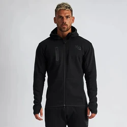 Cotton black slim-fit hooded zipper coat Streetwear Casual Top Fashion Running Exercise Exercise Fitness wear Menswear