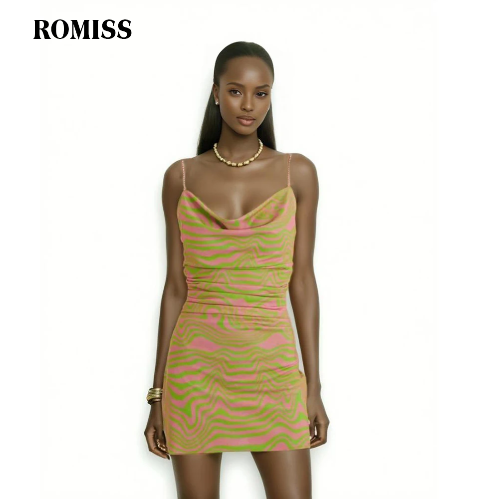 ROMISS Loose Hit Color Dresses For Women Square Collar Sleeveless High Waist Elegant Temperament Dress Female Summer Clothes