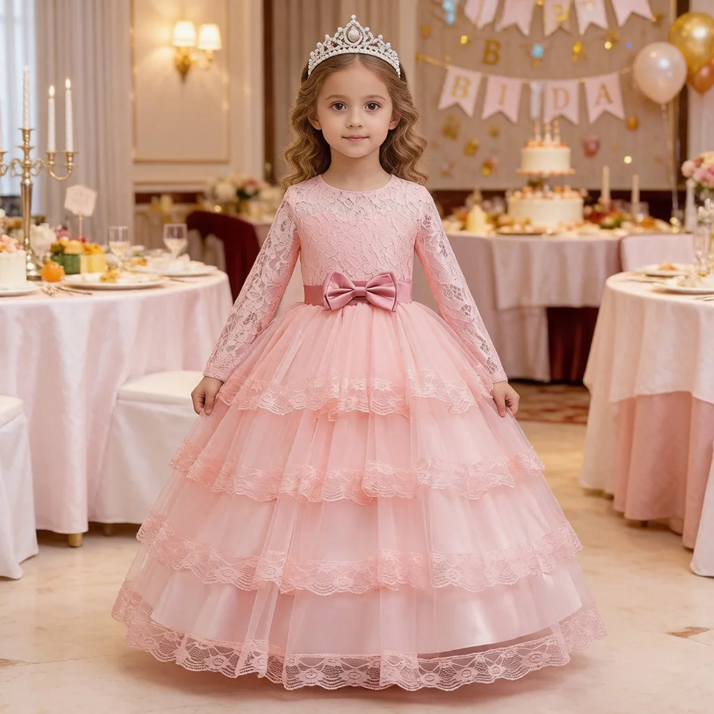 New Flower Girl Dresses For Weddings Fashion Lace Sequin Princess Birthday Party Dress Luxury Elegant First Communion kid 4-14Y