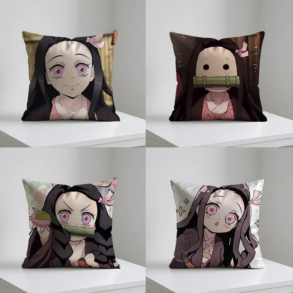 Cute N-Nezuko Kamados Case Plush Fabric Soft Pillowcase Double Sided Print Cushion Cover Household Gifts