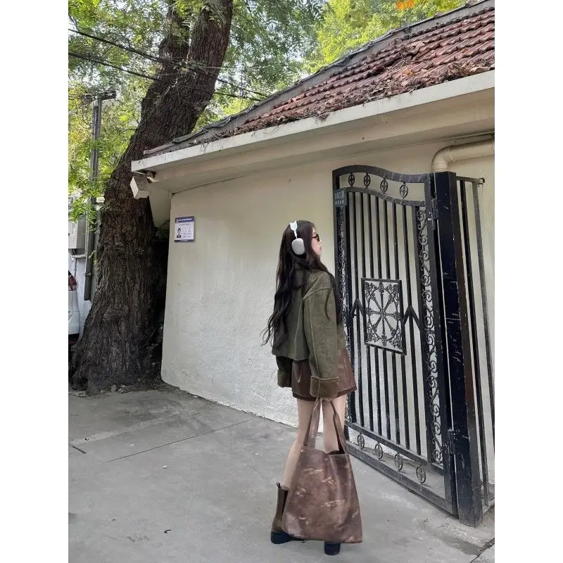 

Korean Fashion Fall and Winter New Women Two Piece Skirt Sets Lapel Collar Long Sleeve Short Jacket + High Waist A Line Skirt