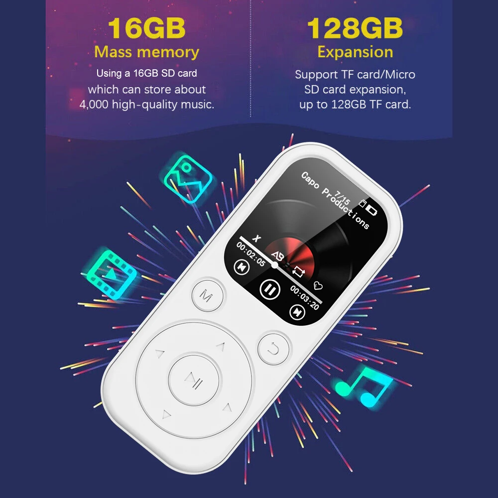 Portable MP3 Player 1.8 Inch Type-C Bluetooth 5.4 Compatible Touch Keys Music Stereo With HiFi Speaker FM Radio Recording E-Book