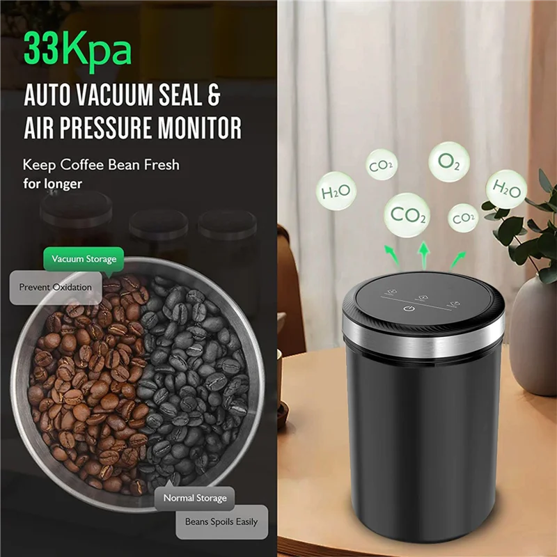 

AB66-2X Vacuum Coffee Canisters With Airtight Lids 33Kpa Auto Vacuum And Stop Touch Screen Storage Jar 1.6L/54Oz