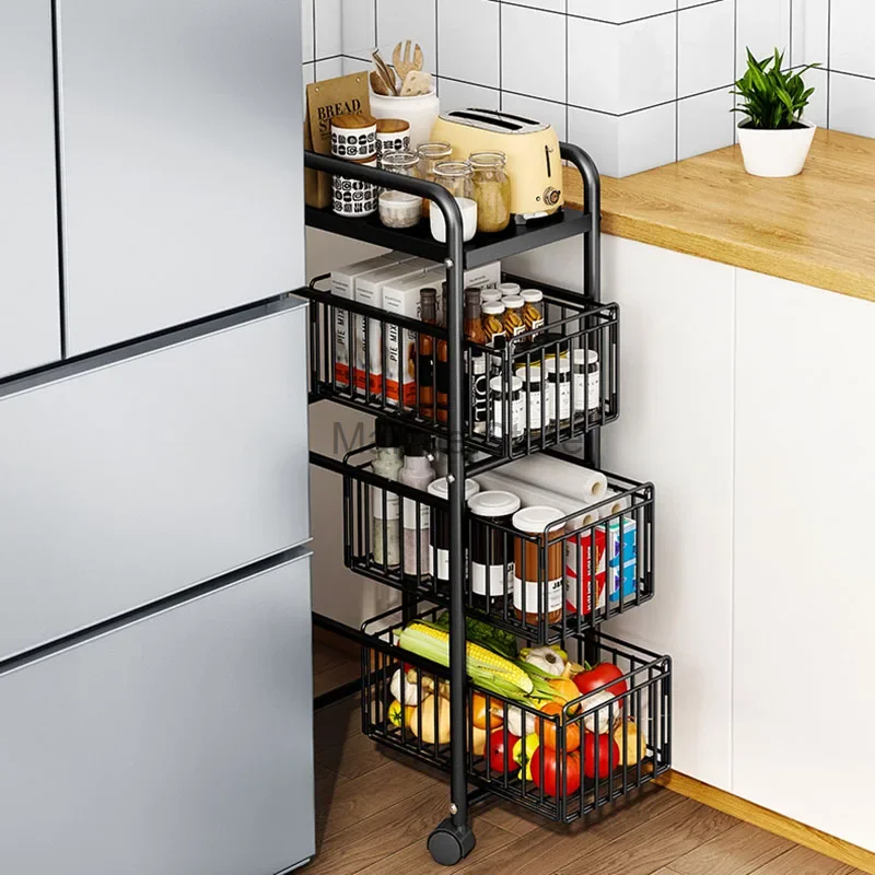 Drawer Type Kitchen Trolleys Wrought Iron Floor Cart Modern Kitchen Furniture Household Gap Storage Rack Melon and Fruit Rack