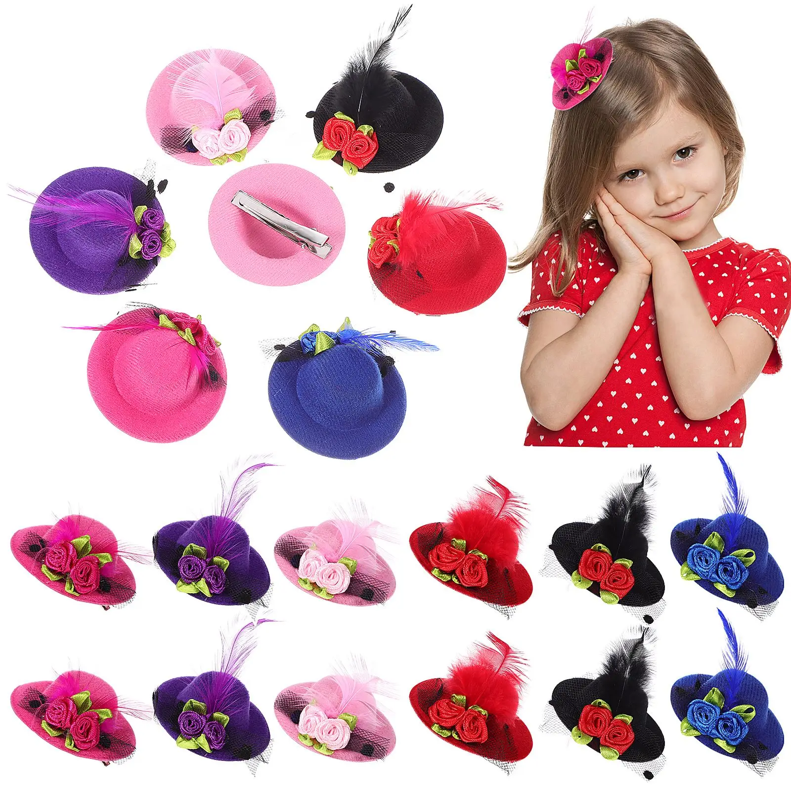 6/12/18/24pcs Mini Hat Hair Clip Girl Hair Barrette Performance Headpiece Hairpin Headbands For Party Wedding Stage Random Color