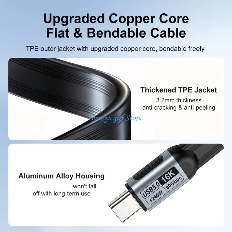 C7AB USB C Cable 240W TPE Aluminum Data Line For Notebook Phone Tablet Portable Design