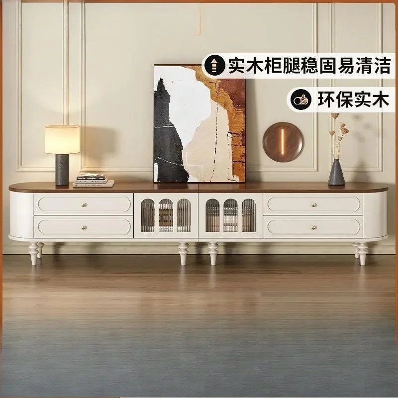 French Retro Solid Wood TV Cabinet Black American Style Living Room Coffee Table and TV Stand Combo Floor Storage Unit