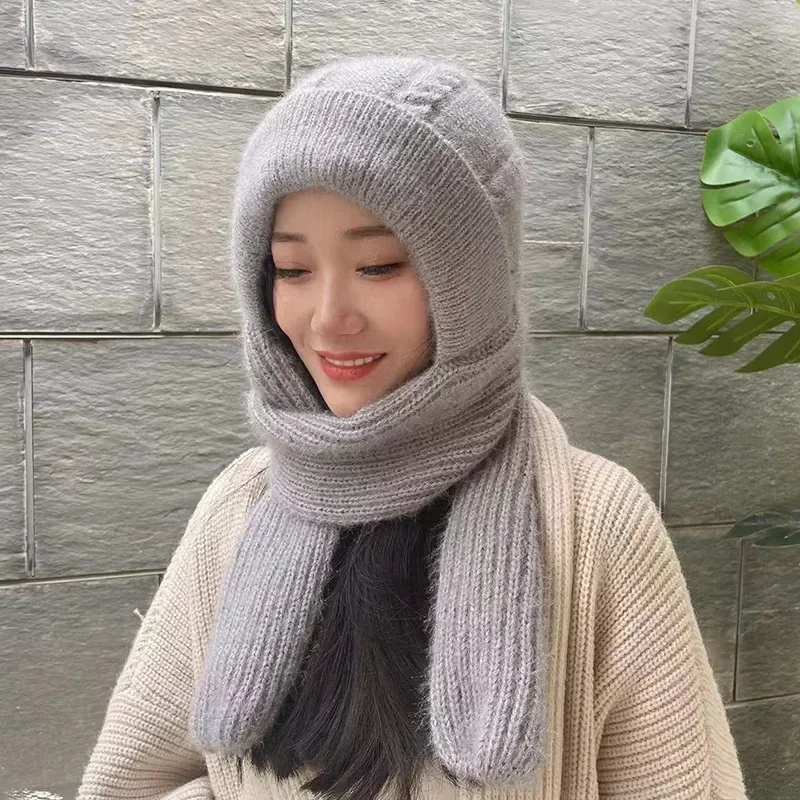 Winter Knitted Skullies Hat Scarf Set Cold Proof Ear Protection Scarf Warm Girls Beanies Cycling Windproof Ladies Outdoor Caps