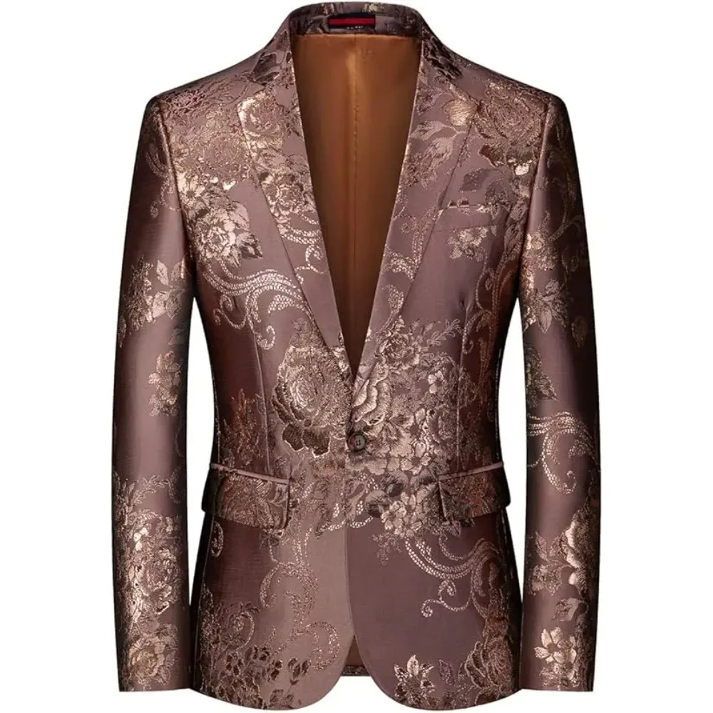 

Men's Brown Floral Brocade Blazer Fashion Single Button Casual Party Evening Formal Jacket Stylish Office Outfit