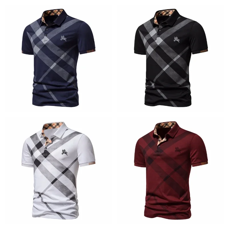 4 Colors 2023 New Summer Men's Polo T-shirt Stripe style Breathable High Quality Short Sleeve Shirts T-shirts Top European sizes