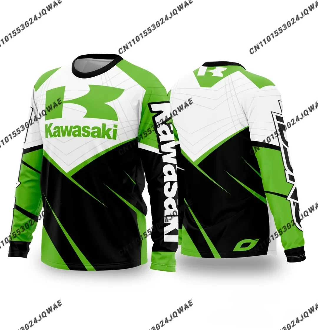 

Kawasaki новая униформа для мужчин и женщин, модная повседневная спортивная одежда, летняя дышащая быстросохнущая мотоциклетная футболка большого размера