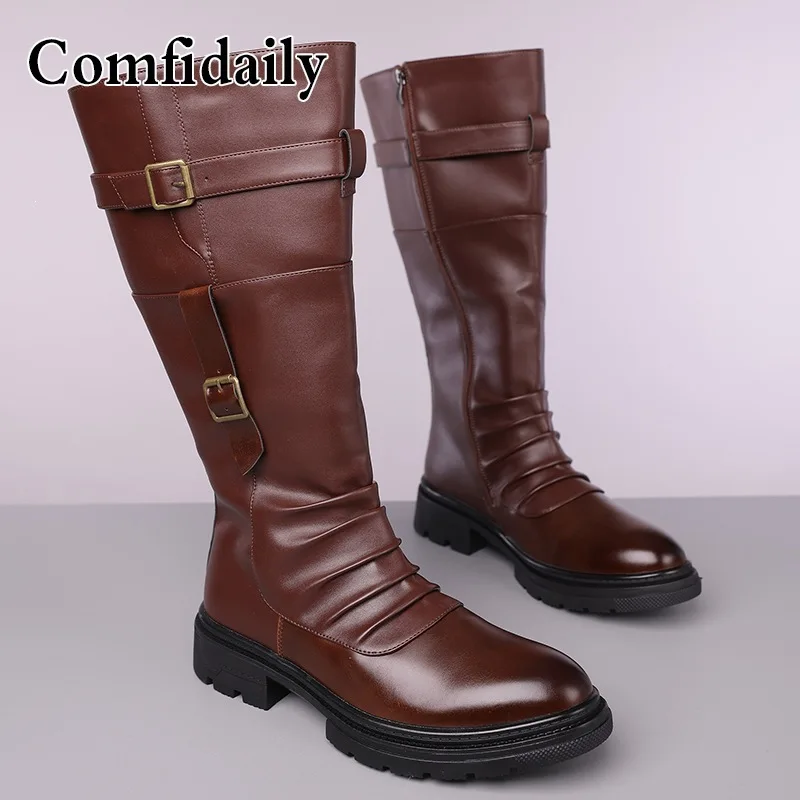 Men's Retro High Top Outdoor Motorcycle Boots Autumn Winter British Style Workwear Long Boots - view 4