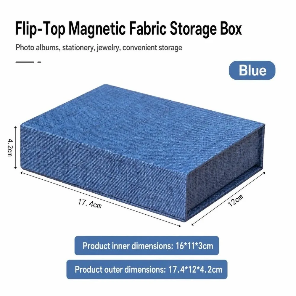 New Linen Fabric Photo Storage Box Flip Lid Magnetic Close Card Organizer Fabric Box For Office Desk