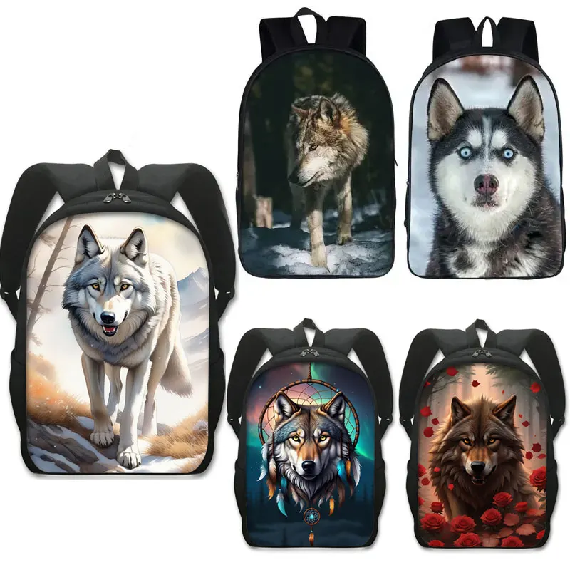 

Wolf / Husky Dog Print Backpack Men Women Casual Rucksack Children School Bags for Teenager Girls Boys Daypack Student Book Bag