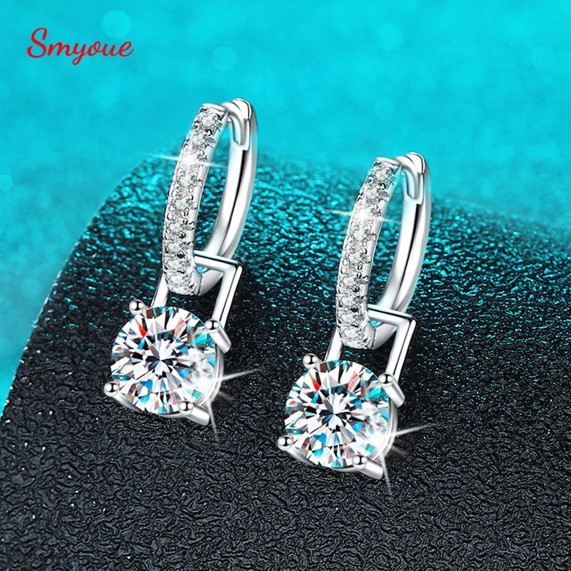 

Smyoue 1CT Round Brilliant Cut Moissanite Drop Earrings for Women Certified S925 Sterling Silver Lab Diamond Earring Jewelry