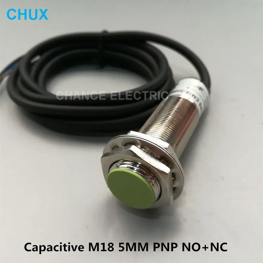 Capacitive Proximity Switch PNP 0-5mm Detect Distance Sensor Flush NO+NC CM18-5-DPC M18 Capacitance Proximity Sensor