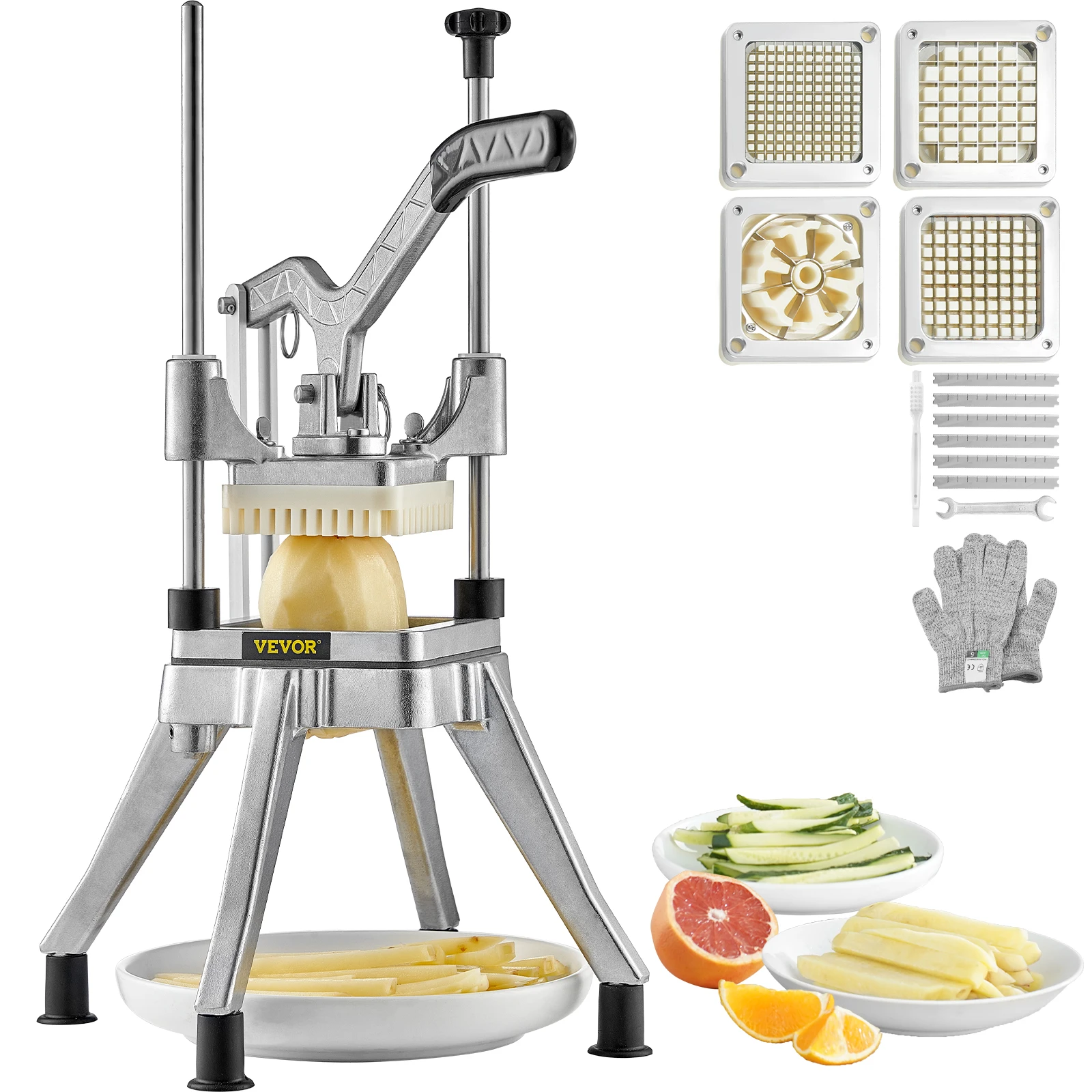 VEVOR Commercial Chopper with 4 Replacement Blades Commercial Vegetable Chopper Stainless Steel for Restaurants & Home Kitchen