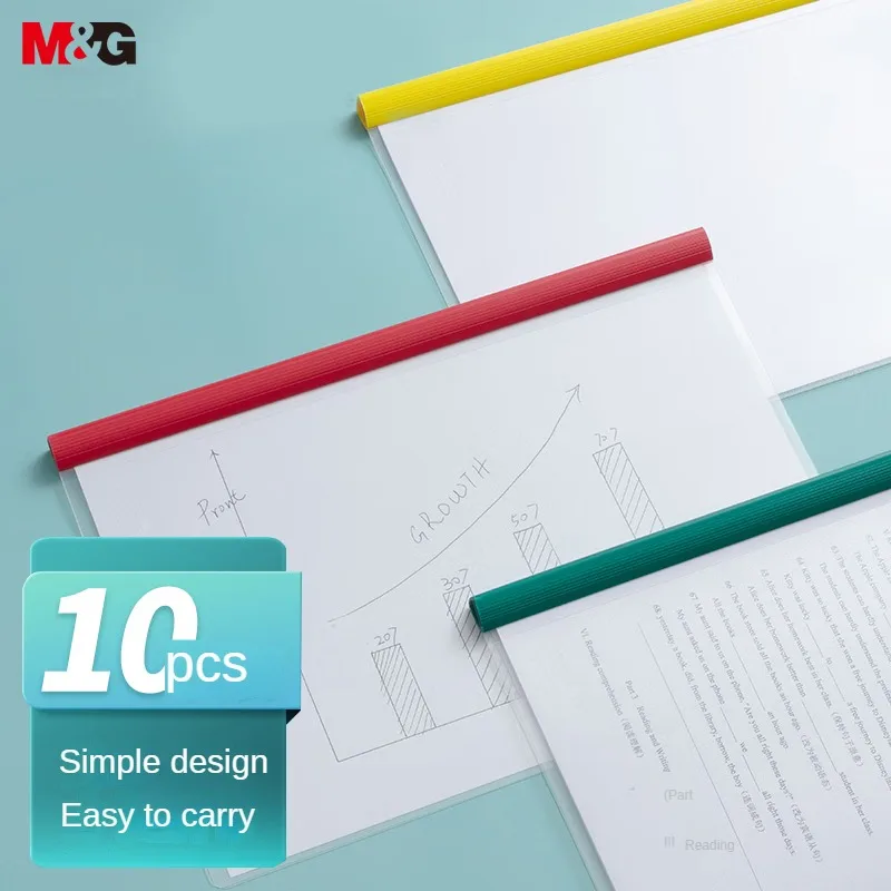 M&G 10pcs A4/10mm Transparent Color Drawbar Clip Office Report Folder Trolley Clip Student Exam Color Random