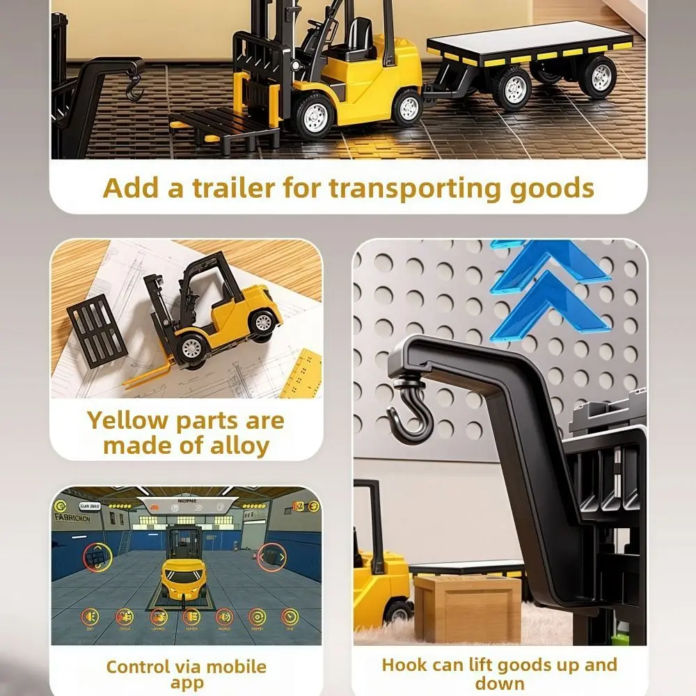 Mini chariot élévateur télécommandé en alliage 1:64 2.4GHz, camion télécommandé à rotation inférieure, alliage de haute qualité avec tous les accessoires
