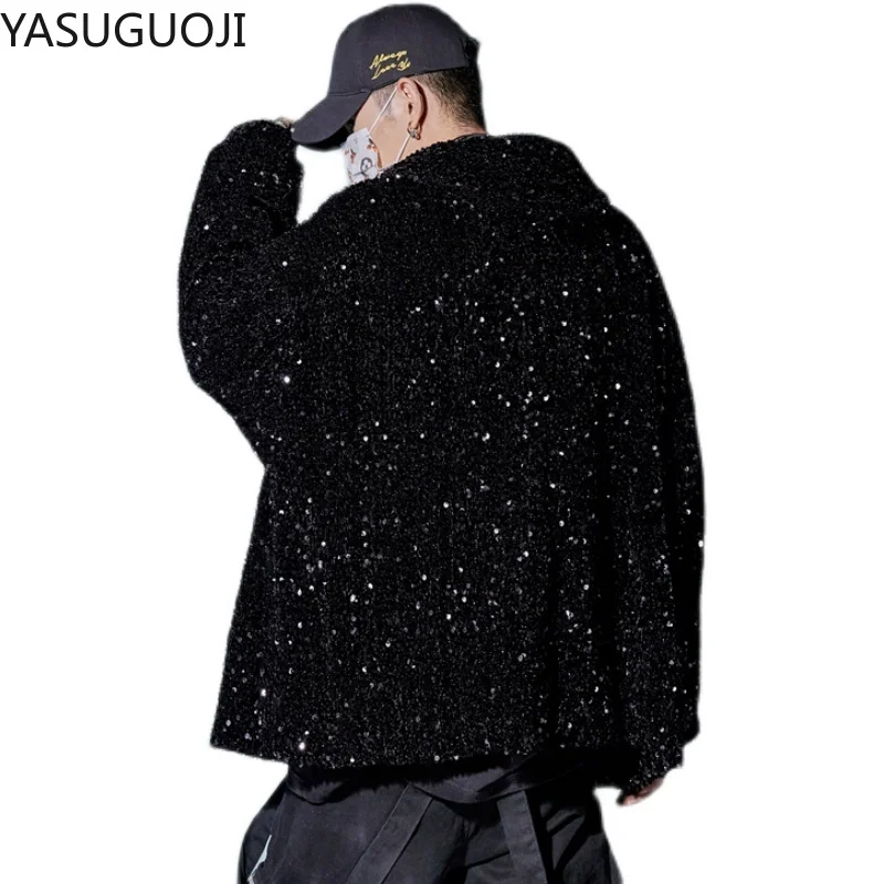 YASUGUOJI New 2024 Fashion Men\'s Sequined Jackets Bling Glitter Bomber Jacket Coat Hip Hop Tops Singer Nightclub Clothing Man