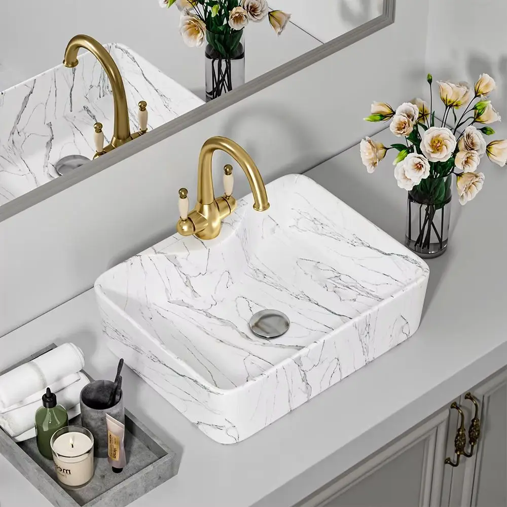 Rectangular Marble Vessle Sink Ceramic