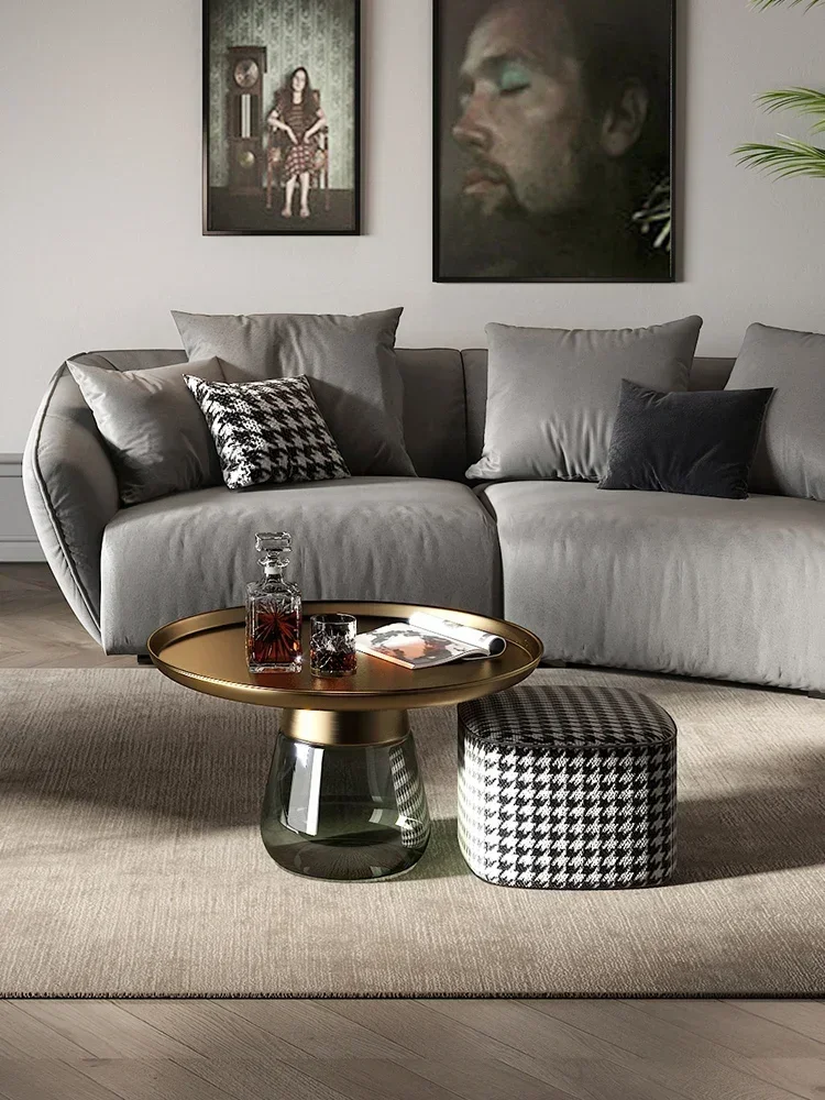 TAO Light Luxury Coffee Table Simple Style Glass Small round Table Living Room Furniture Storage