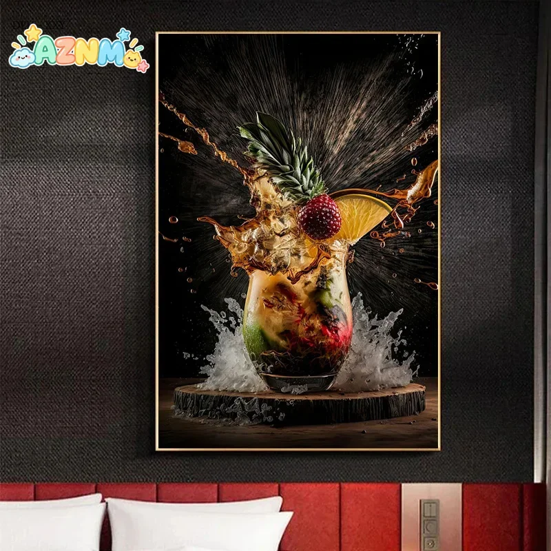 Retro Cocktail Explosion Canvas Painting Whiskey Iced Juice Ice Tea Drinks Posters Prints Club Restaurant Bar Home Decor