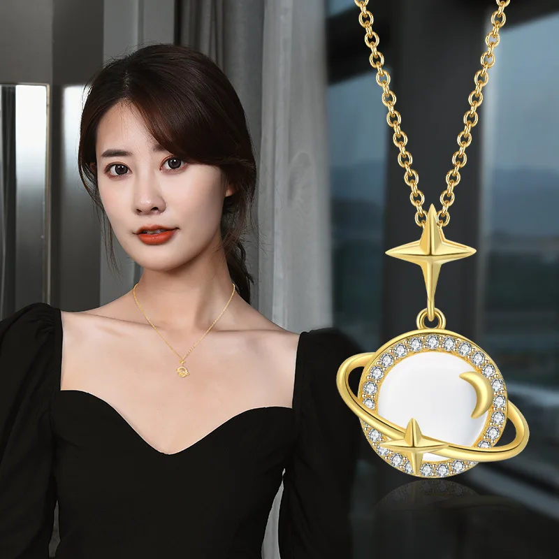 Neue Sonne und Mond Myth Katzenauge Stein Halskette für Frauen, Schlüsselbein Anhänger, Halskette