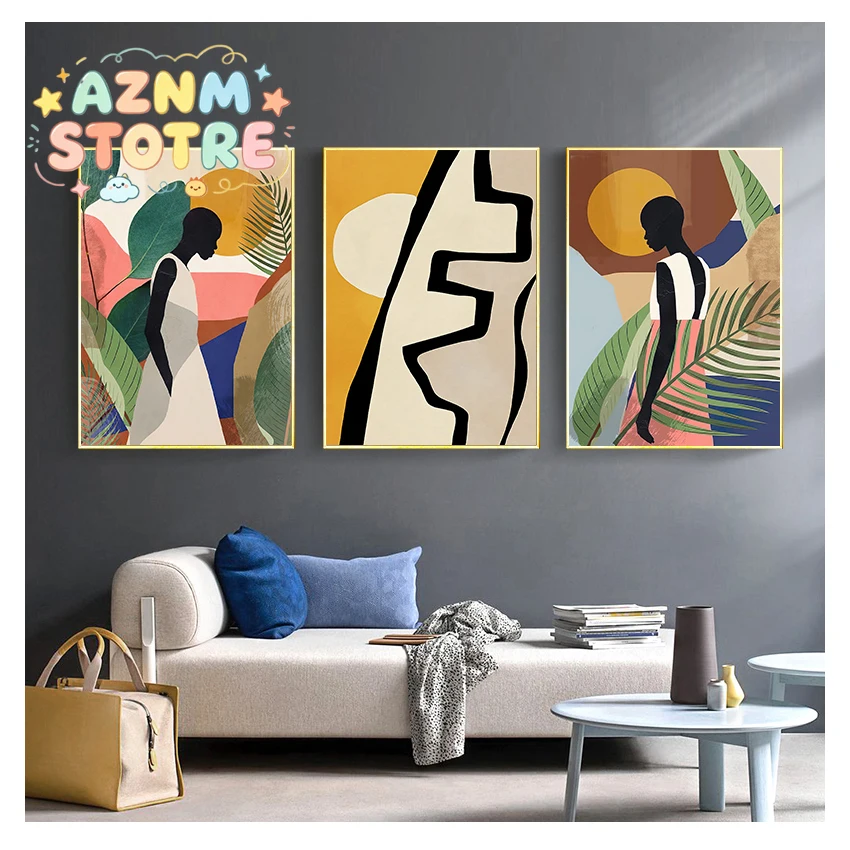 Skandinavische Poster und Drucke, Vintage-Mädchen-Wandkunstbilder für Wohnzimmer, Küche, Dekoration, geometrische abstrakte Leinwandmalerei