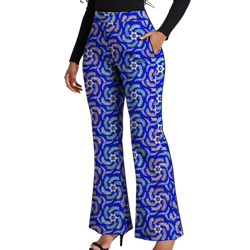 African Couture Original Design Ankara Print Women's Flared Pants Vintage Party Wear Ladies' Trousers Tailored