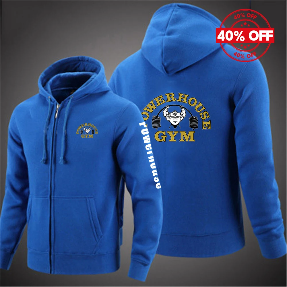 

2023 весенне-осенние мужские свободные удобные универсальные толстовки с капюшоном, пальто Powerhouse Gym, логотип с принтом логотипа, тонкая куртка на молнии с капюшоном