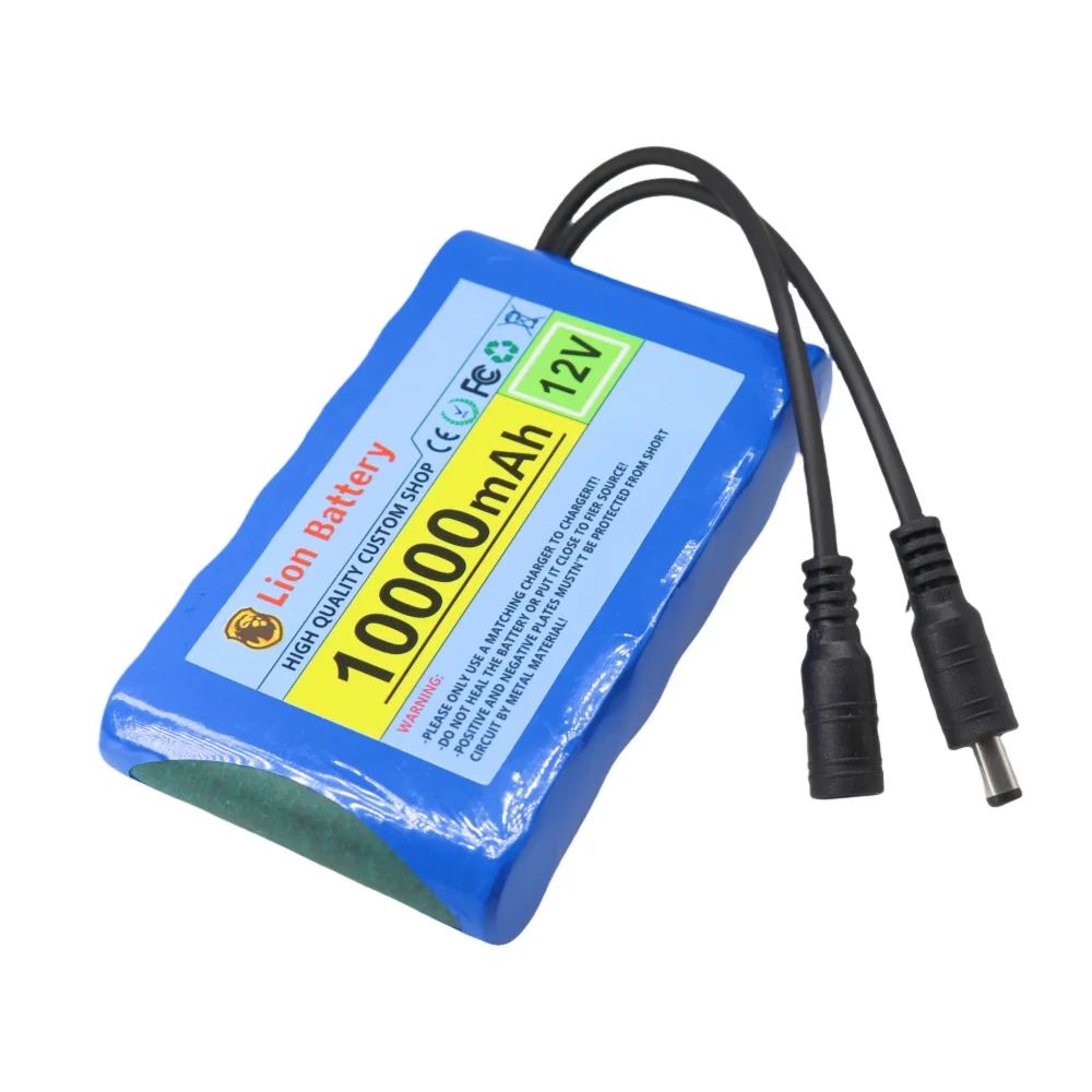 Original New Portable 12V Battery,10000mAh Rechargeable Lithium-ion 18650 Battery Pack, DC 12.6V Charger, CCTV Audio Amplifier