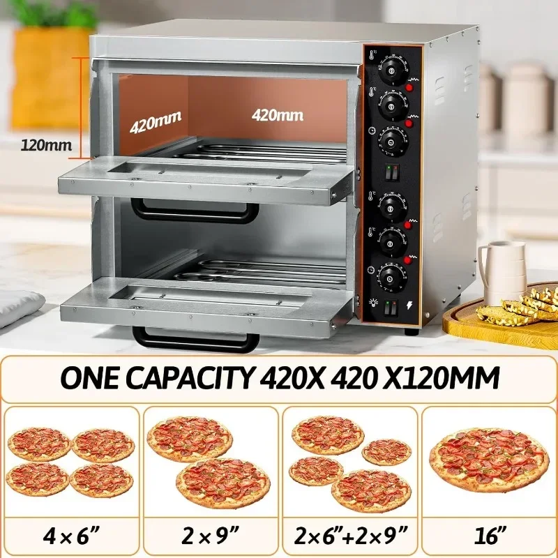 Shikha Commercial Countertop Pizza Oven 16 inch, Double-Layer Electric Pizza Maker Machine with Stone