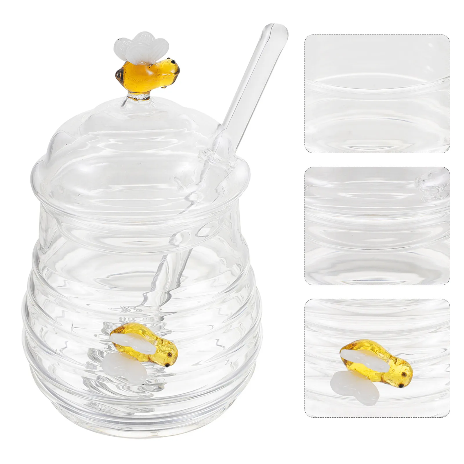 Large Glass Honey Jar with Dipper and Lid Clear Syrup Dispenser Kitchen Storage Container