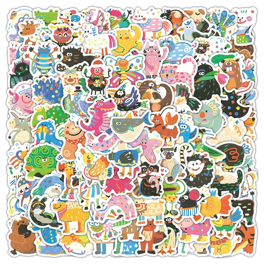 100PCS Colorful Hand-painted Cute Animals Graffiti Stickers for Bicycle Hand Account Pencil Case Decals