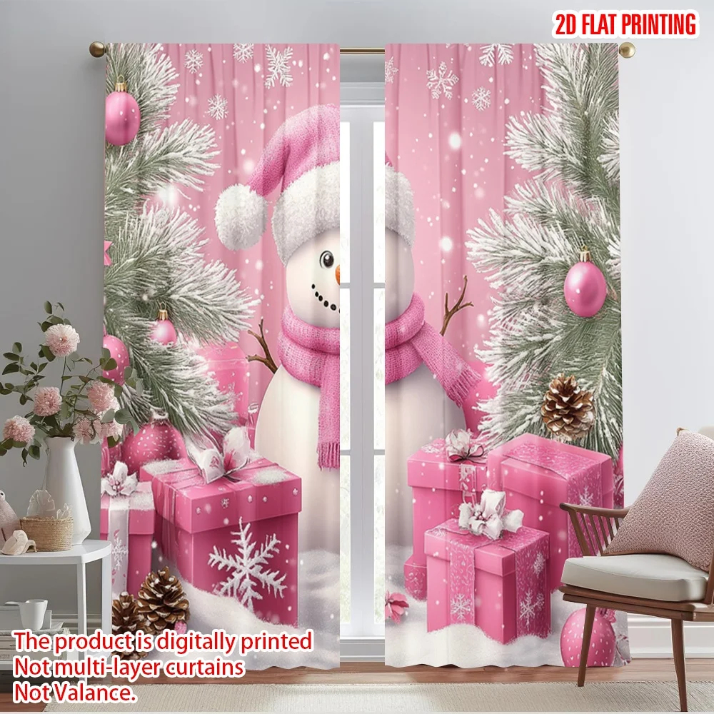 2pcs,2D plane printing Popular Curtains Cute Snowman Pink Christmas Gifts (3) Durable Polyester (without rod) Versatile All