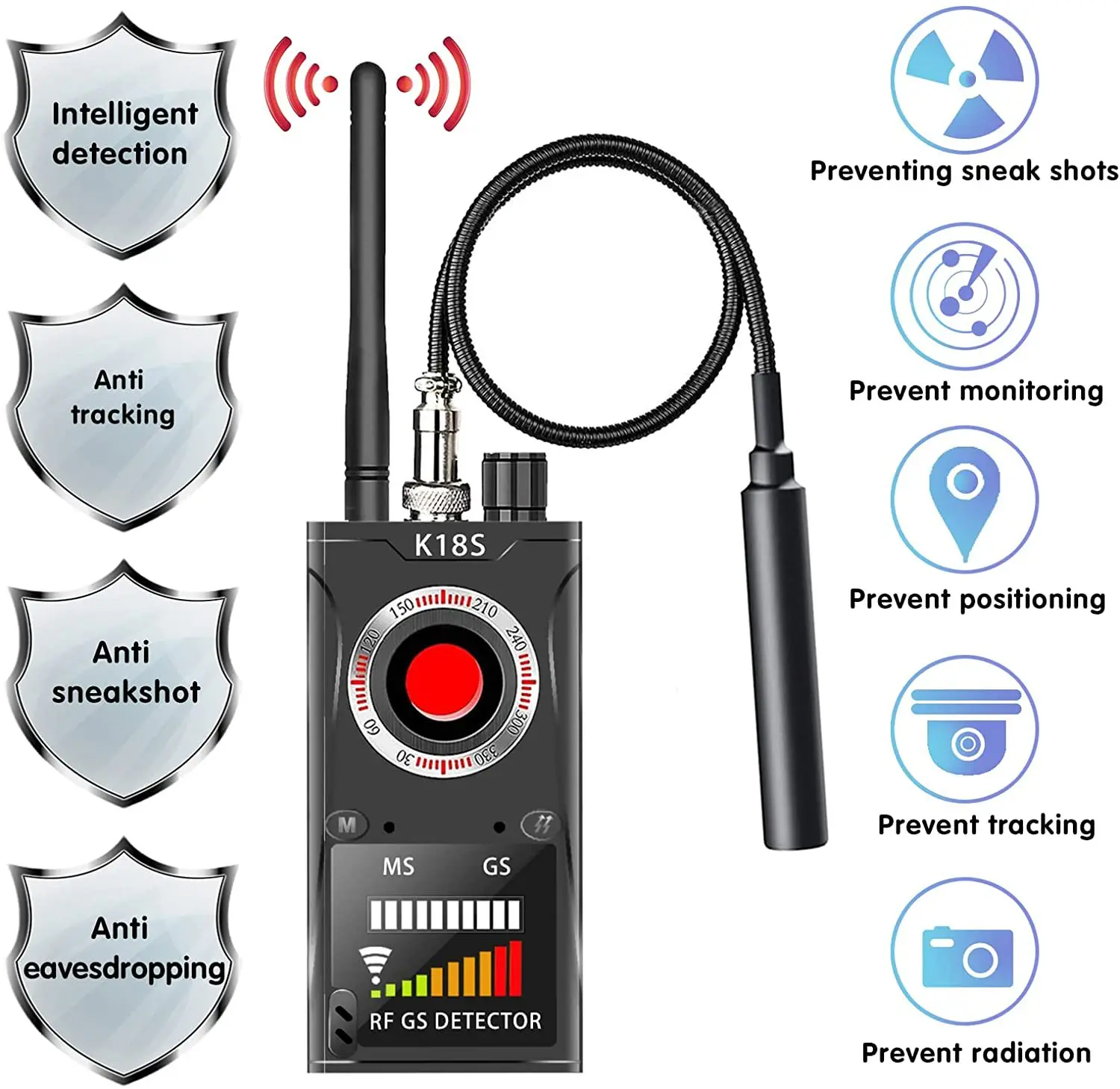 Imagem -04 - Anti Monitoramento e Anti Monitoramento Câmera Dispositivo de Escuta Secreta Proteja Sua Privacidade Detecção Precisa K18sdetector