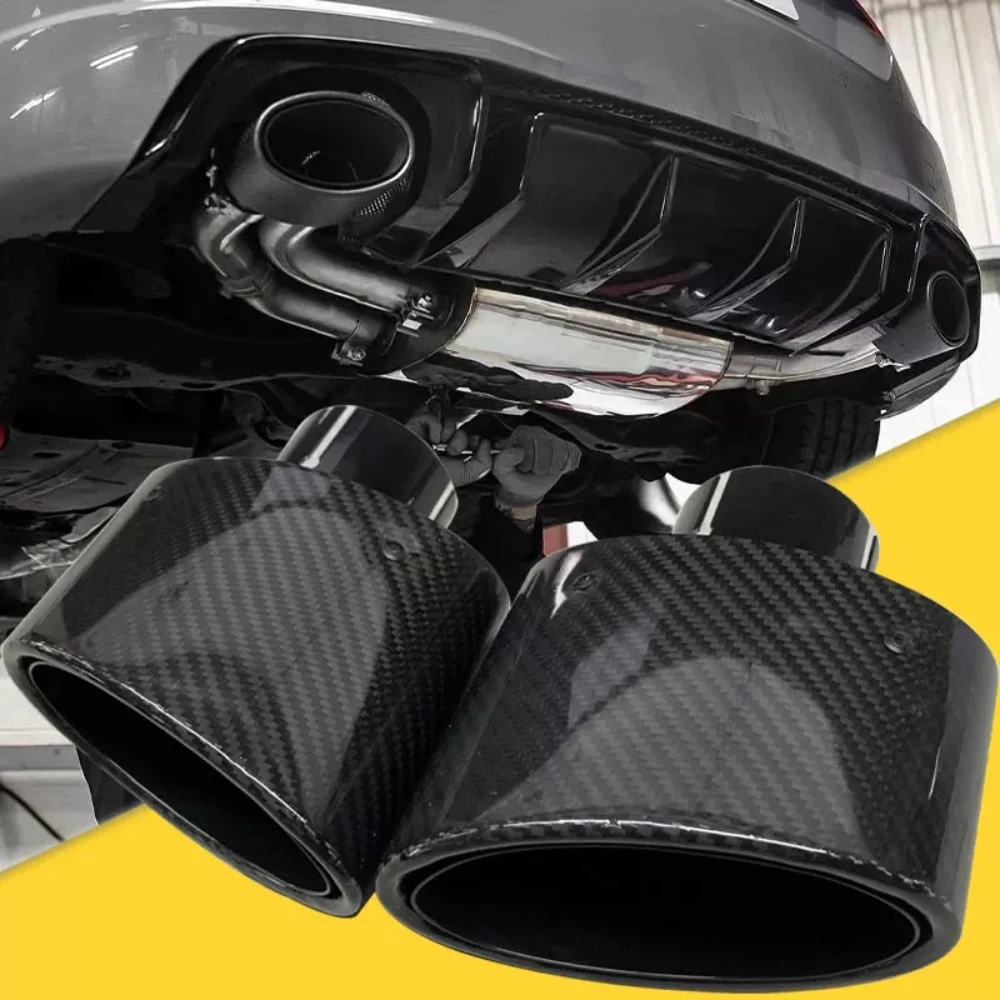 Universal Glossy Carbon Fiber Car Mufflers Tip Exhaust Pipe Nozzle Decoration Universal Stainless Black Oval Width 150mm