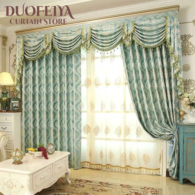 European Gold Embroidered Valance  Luxury Curtains for Living Room Bedroom Dining Blackout Window Drape Treatment Tulle Custom