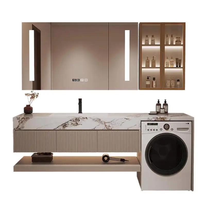 

New rock slab seamless balcony washing machine integrated cabinet bathroom cabin et combined hand washbasin washstand cabi
