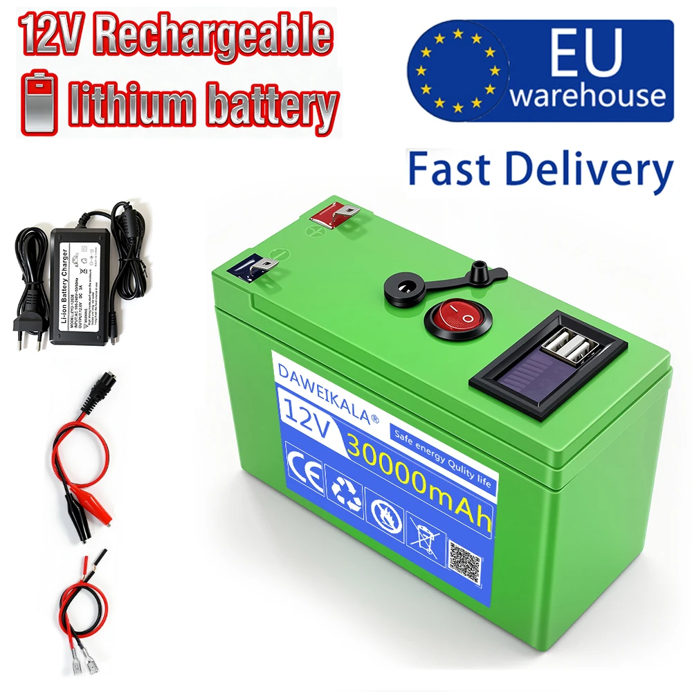 Neue 18650 Solar-Lithium-Batterie 30Ah 12,6V mit eingebautem 30A BMS Hochstrom-Kinder-Elektrofahrzeug-Batterie 12,6V 3A Ladegerät