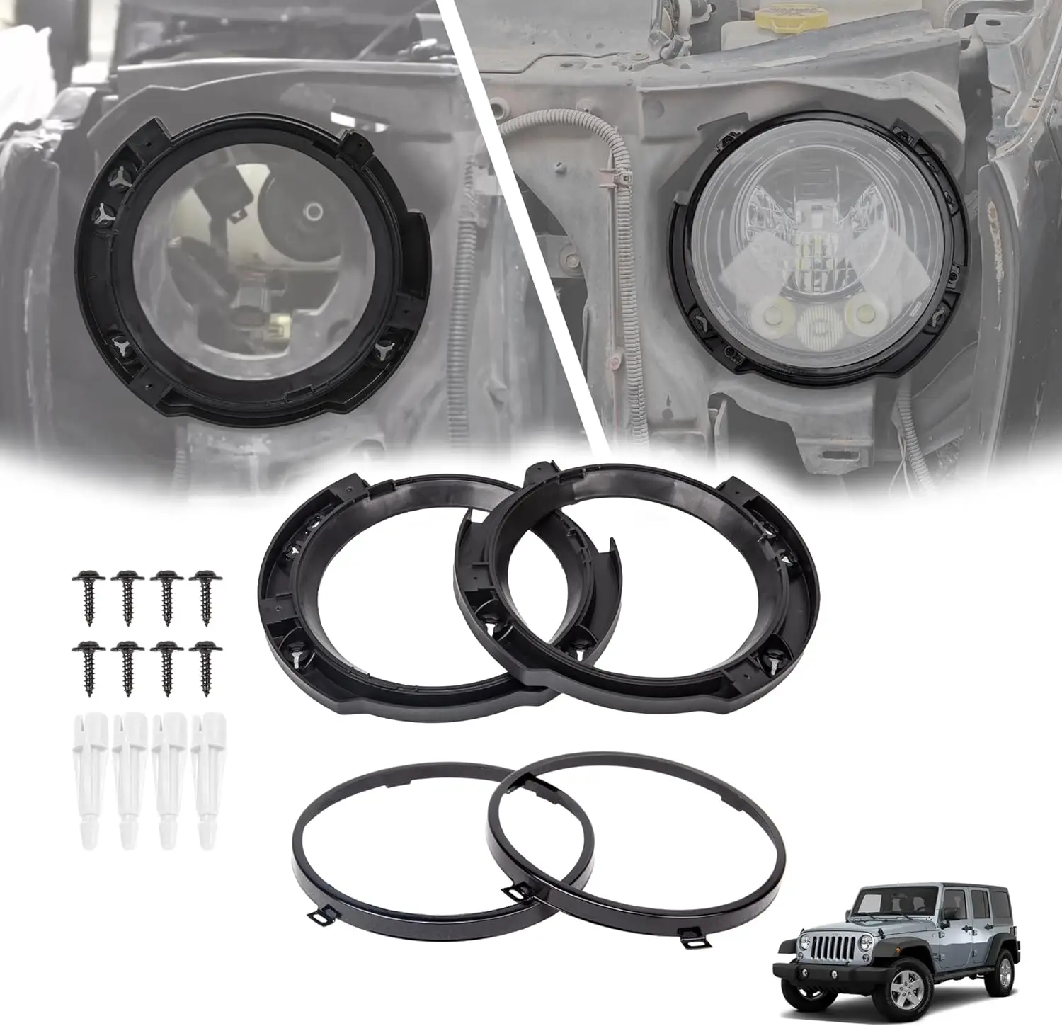 7 Inch Round Headlight Mounting Retaining Bracket Ring Set with Headlight Metal Ring for Jeep Wrangler JK 2007-2017 Accessories