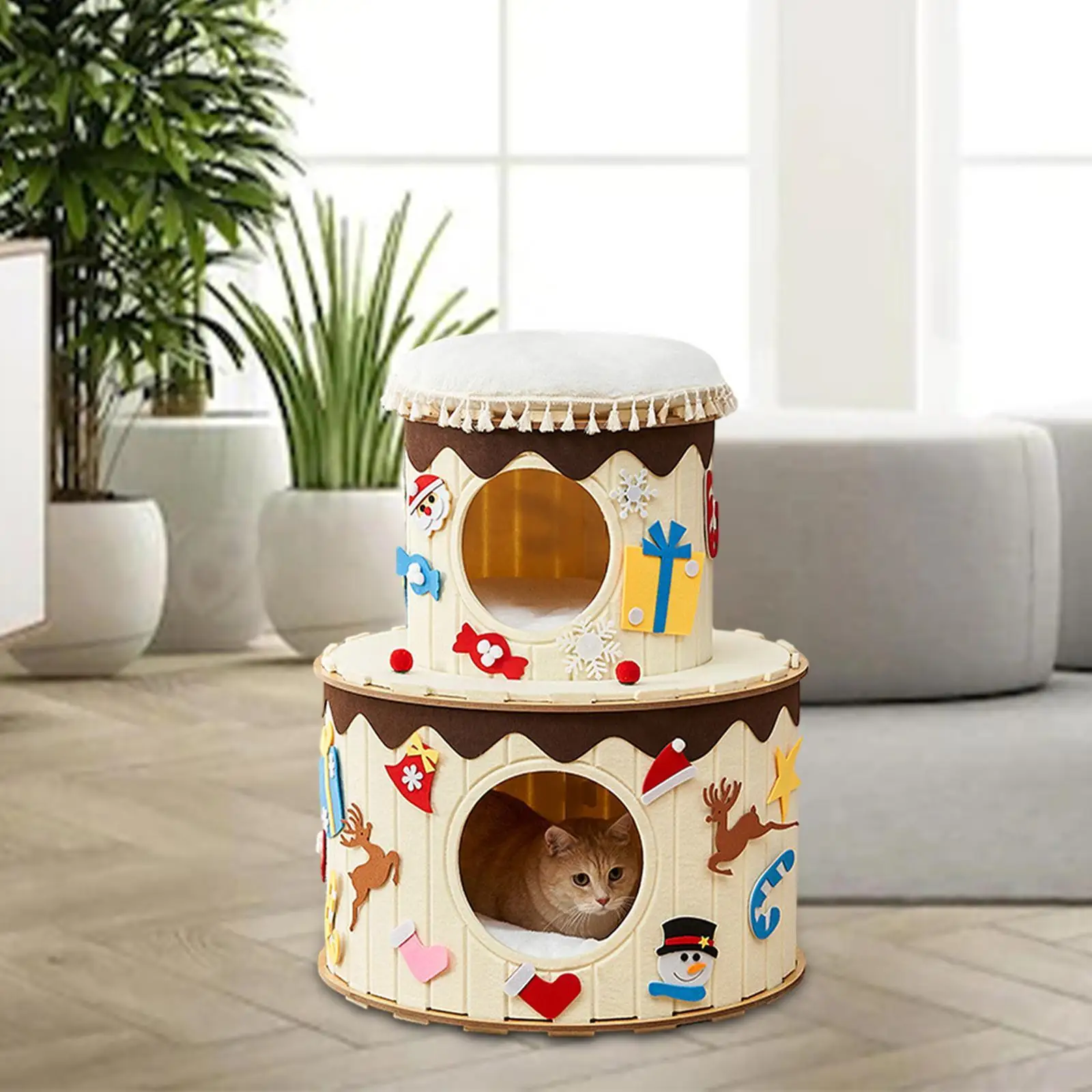 Double Layer Cat Bed House Cat Hideaway Multipurpose Cake House Cat Hide Cube Felt Cat Bed Cave for Climb Pet Supplies Hide