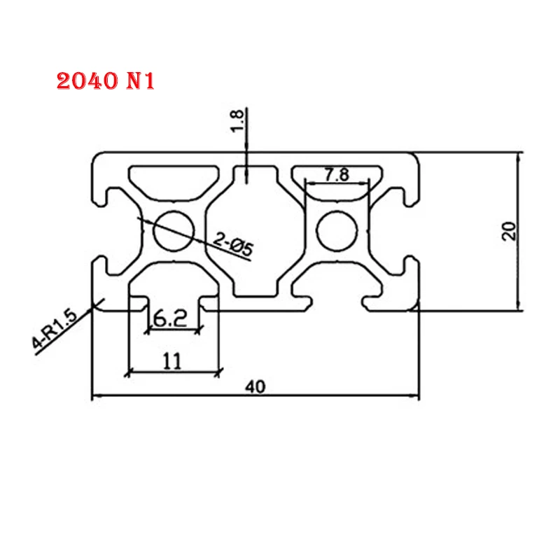 2pcs/lot 2040 N1 T-Slot Aluminum Profile Extrusion Frame Eu Standard 3D Printer Workbench CNC 100mm-1200mm Anodized Linear Rail