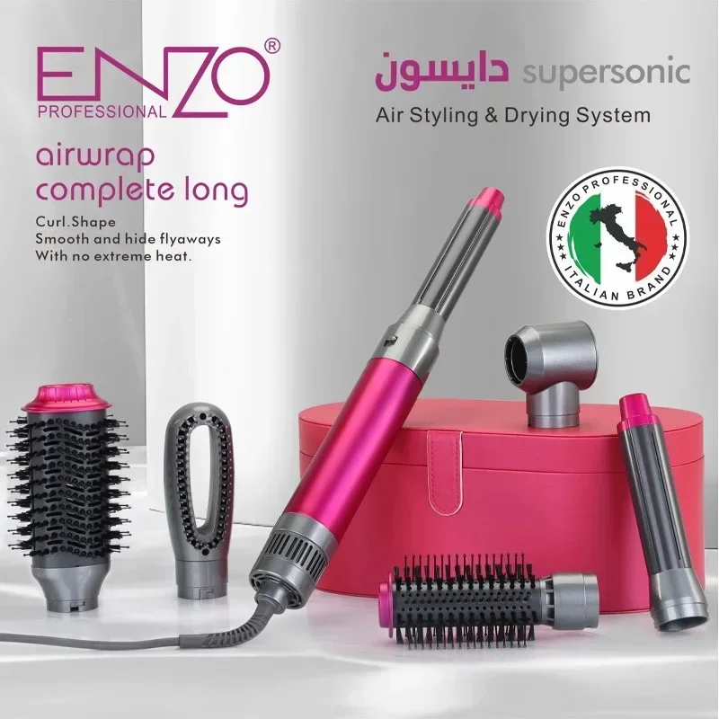 ENZO 220V Professional Multi-Styler 6 in 1 Hair Dryer Hair Curler Straighter Hot Air Comb Box Set Styling Tools Negative Ions
