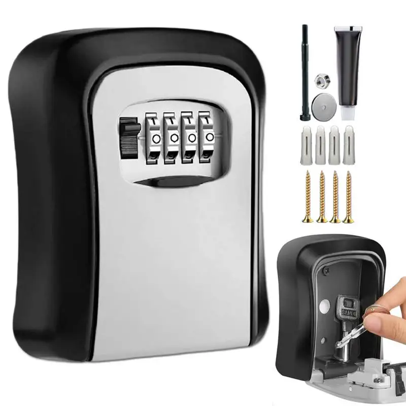 

Wall Mount Key Lock Box 4 Digit Password Code Security Lock No Key for Home Office Key Safe Secret Storage Box Organizer