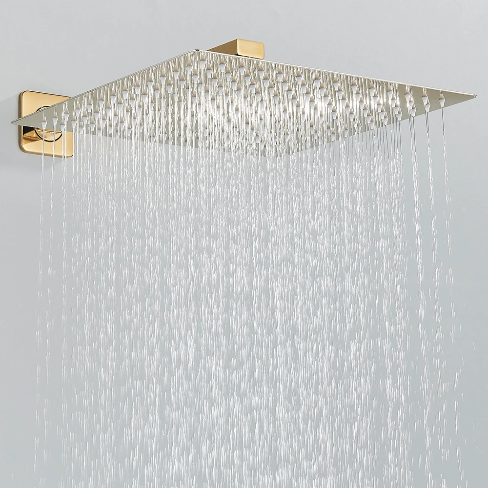 Gold Concealed Shower Rain Mixer Shower Combo Set Wall Mounted Rainfall Shower Head and Handheld System Shower Faucet